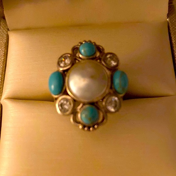 Turquoise freshwater pearl sterling silver ring - Picture 3 of 9